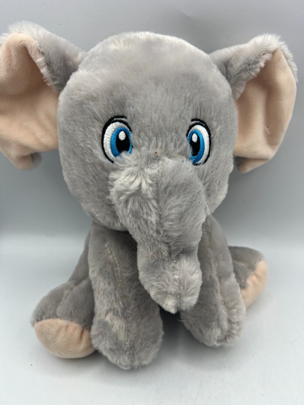 Kellytoy Gray Elephant Plush Stuffed Animal Blue Eyes Soft Toy 10.5"